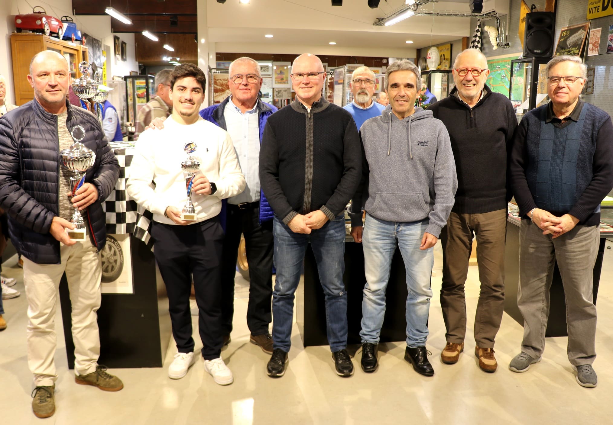 Samedi 3 janvier 2026, Musée du Circuit du Comminges: Philippe Fauré, Noa Niccoli, Michel Ribet, Eric Heuillet, Jean-Luc Fourment, Jean-Yves Duclos, Jean-Luc Souyri, Jean-François Agnès (de g. à dr.).